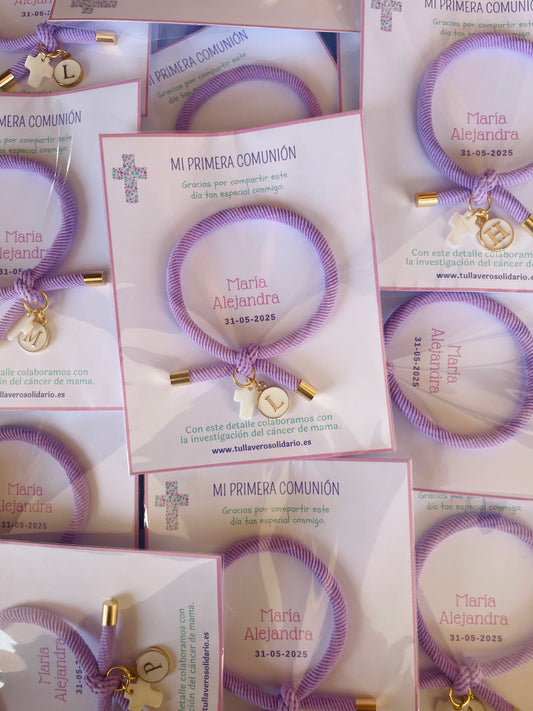 Pulsera solidaria nudo cruz nacarada comunión