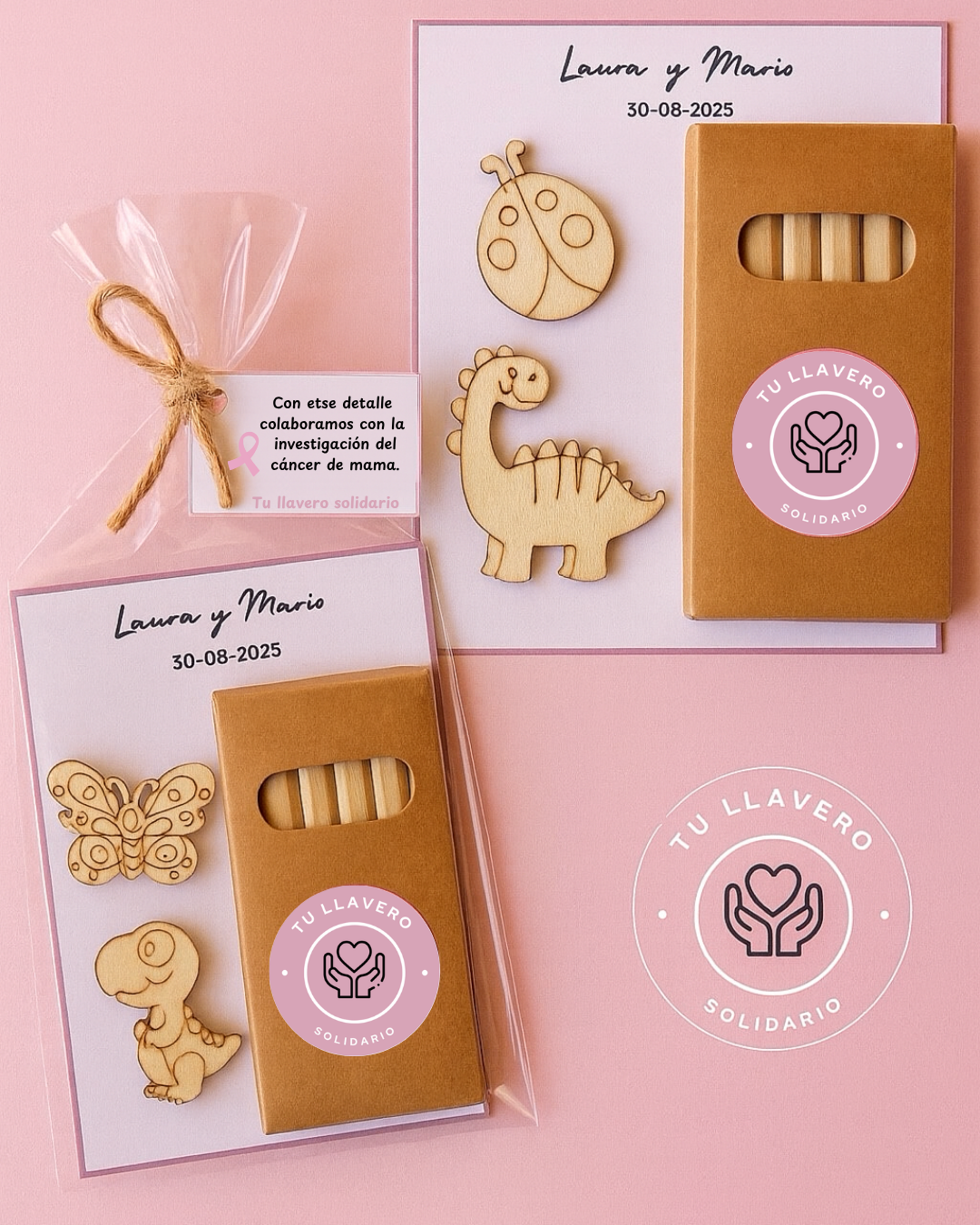 Mini imanes de madera + 6 mini lápices colores