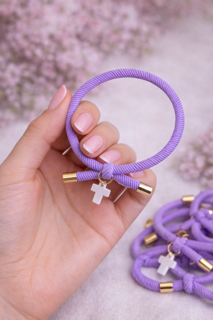 Pulsera solidaria nudo cruz nacarada