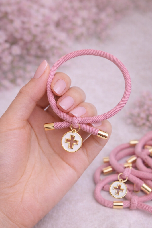 Pulsera comunión cruz chapita