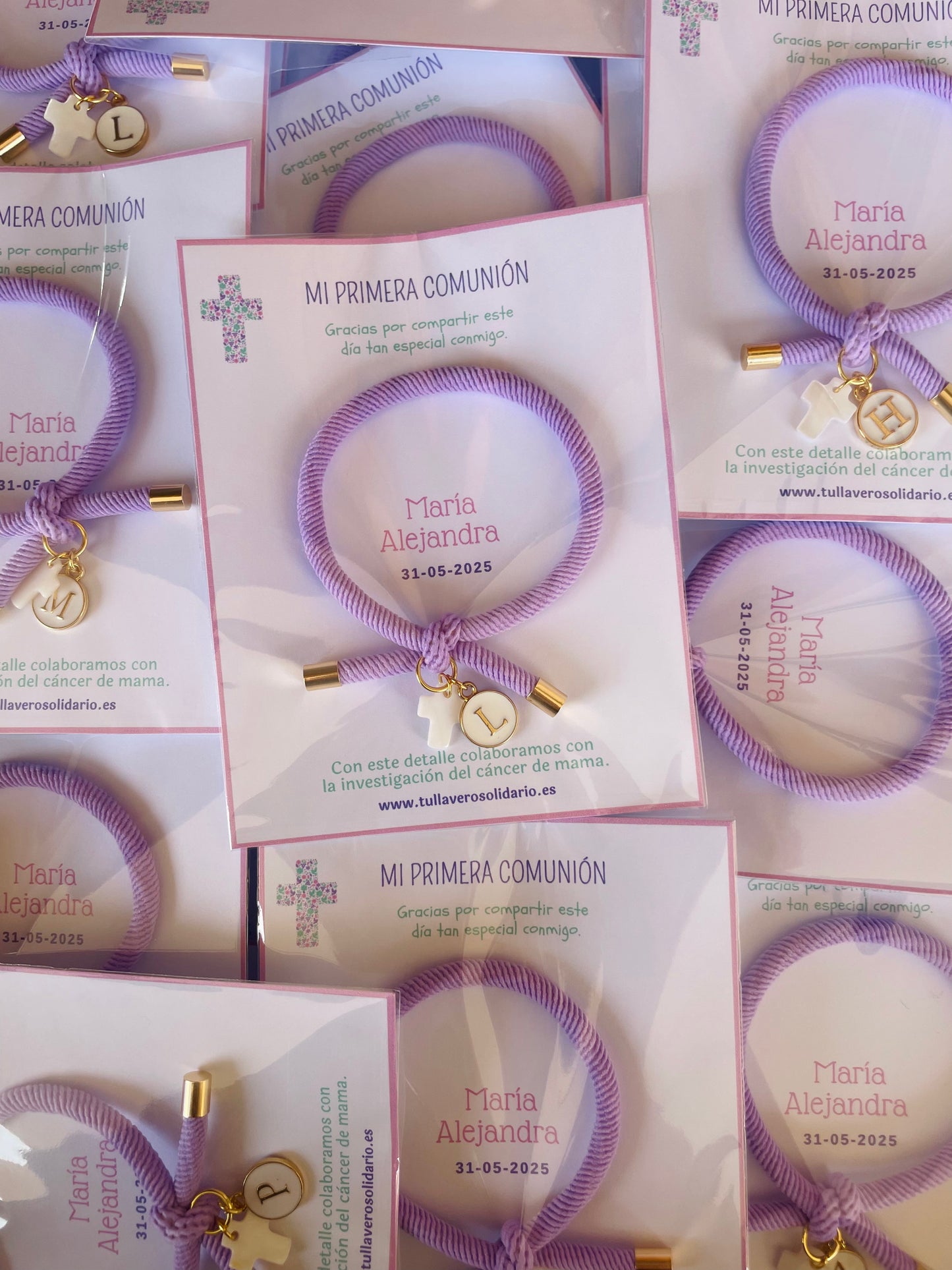 Pulsera solidaria nudo cruz nacarada comunión