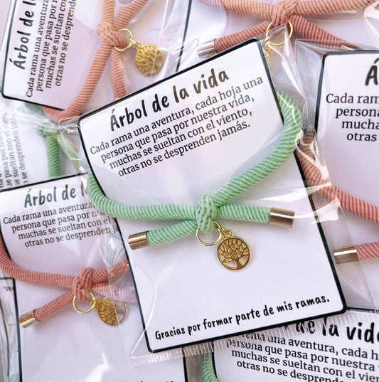 Pulsera solidaria nudo árbol con tarjeta