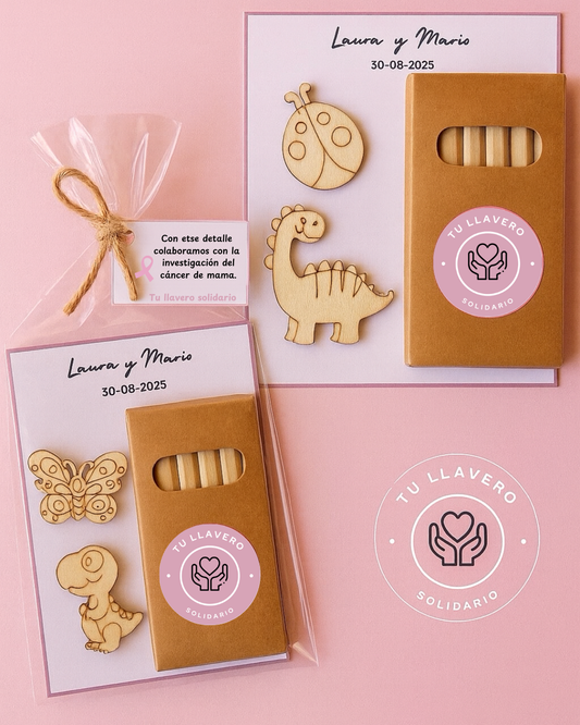 Mini imanes de madera + 6 mini lápices colores