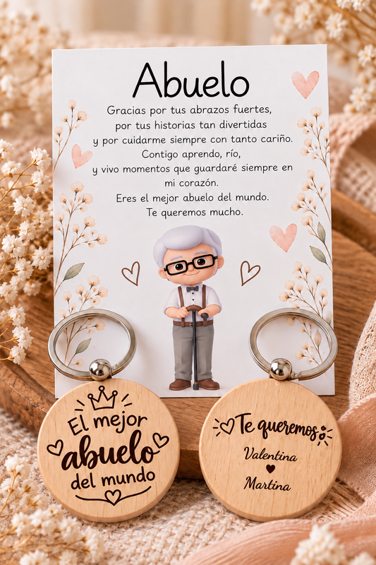 Llavero de madera personalizado para Abuelo y Abuela