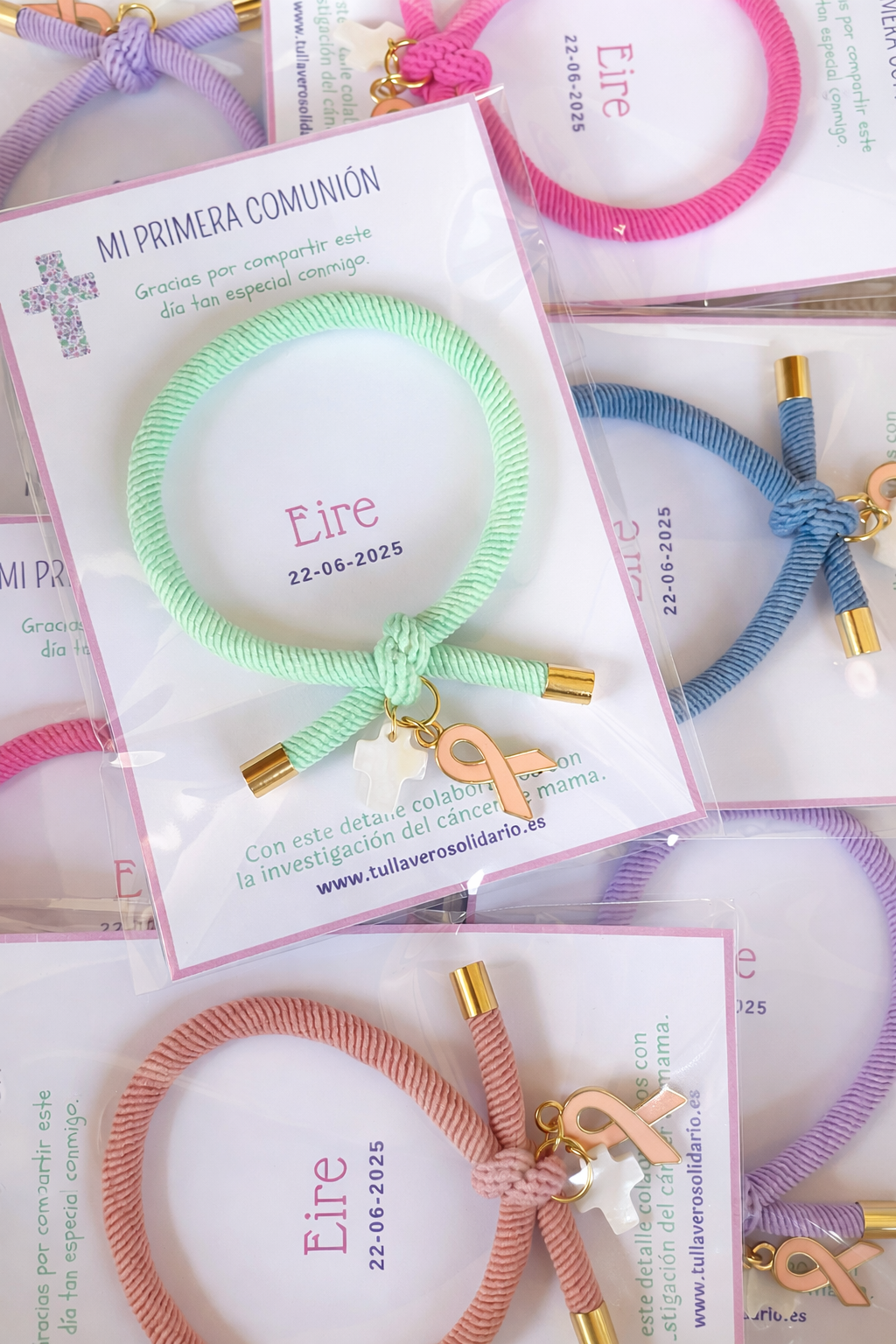 Pulsera solidaria nudo cruz nacarada