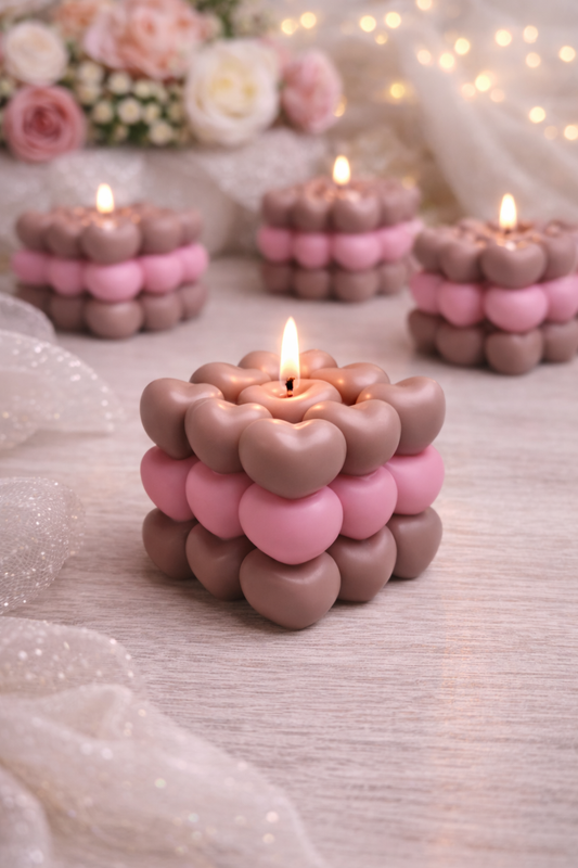 Vela cubo corazones