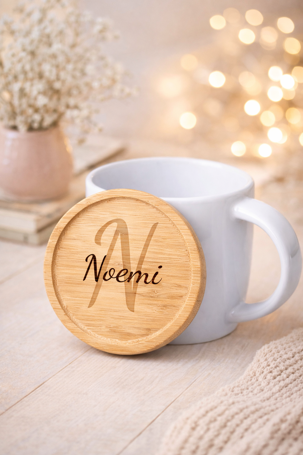 Taza con tapa madera personalizada