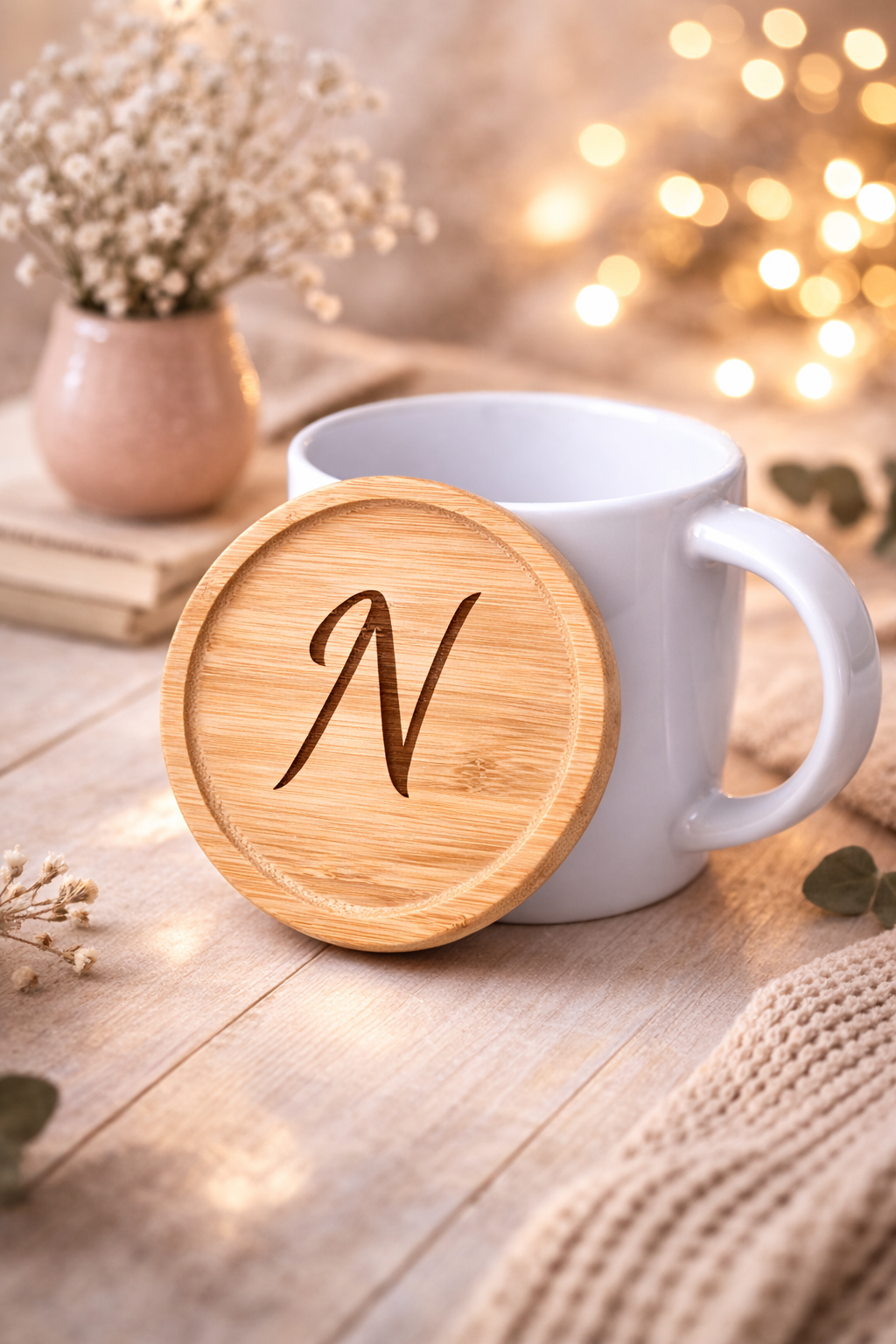 Taza con tapa madera personalizada