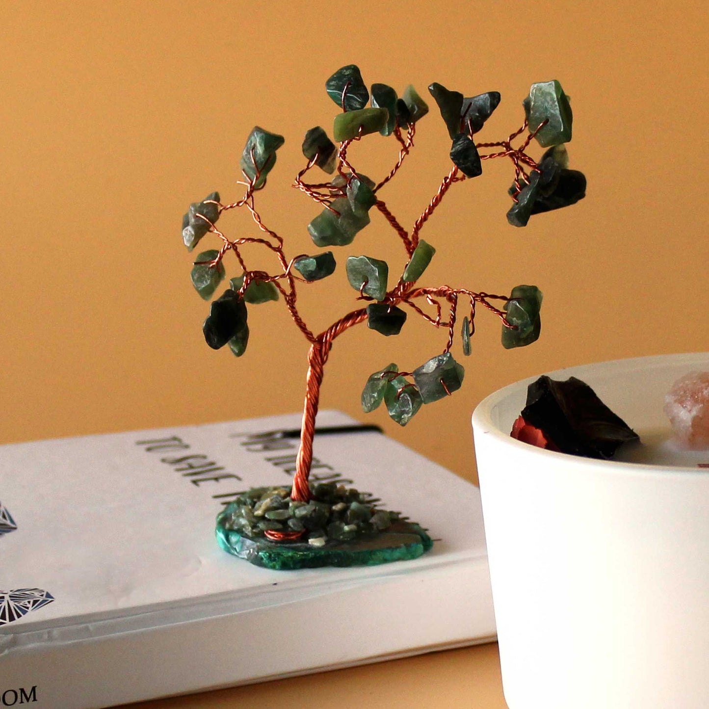 Árbol de la vida: Aventurina verde sobre base de ágata verde (35 piedras)