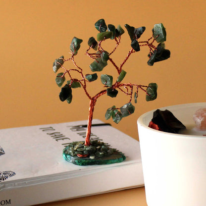 Árbol de la vida: Aventurina verde sobre base de ágata verde (35 piedras)