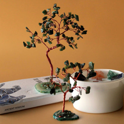 Árbol de la vida: Aventurina verde sobre base de ágata verde (35 piedras)